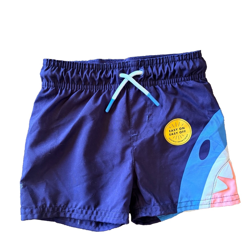 Cat & Jack Navy Blue Shark Bite UPF50+ Swim Trunks Shorts Toddler 18M NEW NWT